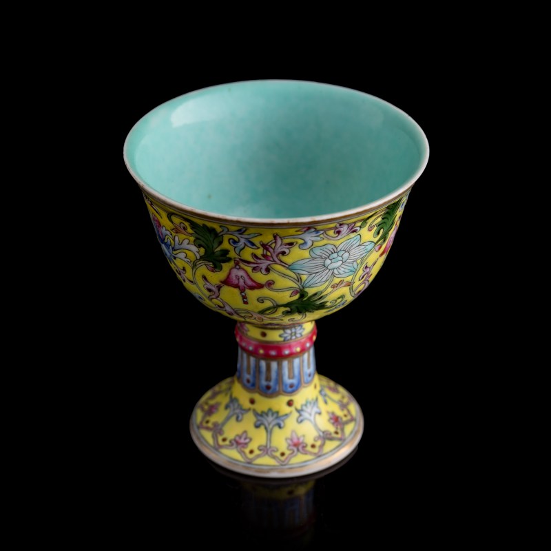 民國 黃地洋彩高足杯 | A Chinese yellow-ground yangcai stem cup, Republic period - 图5