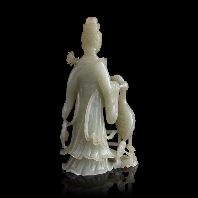 十九世紀 白玉雕麻姑仙鶴立像 | A Chinese white jade carving of Magu and crane, 19th century - 图3
