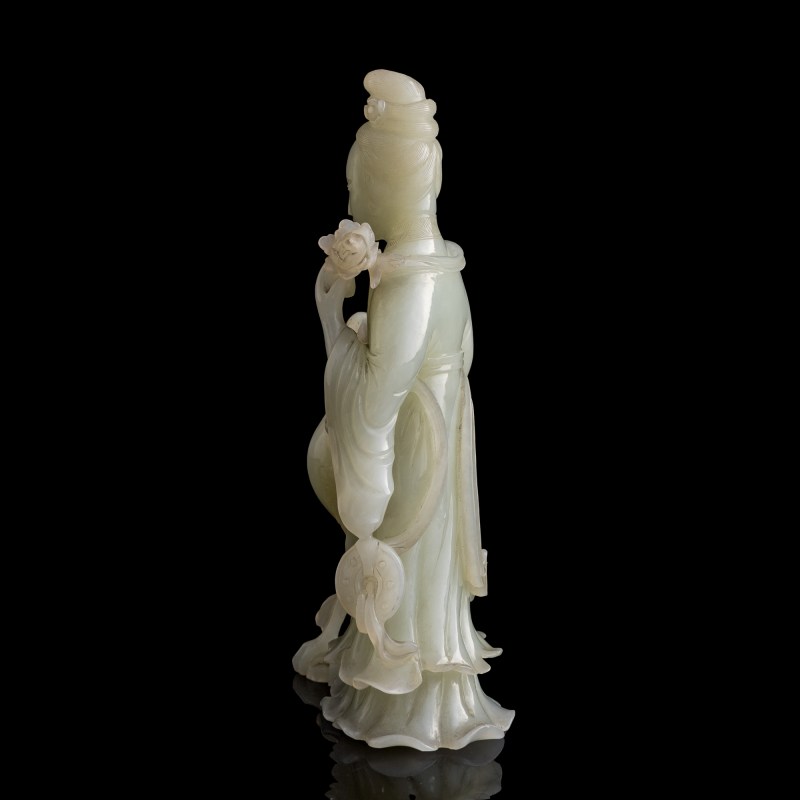 十九世紀 白玉雕麻姑仙鶴立像 | A Chinese white jade carving of Magu and crane, 19th century - 图4