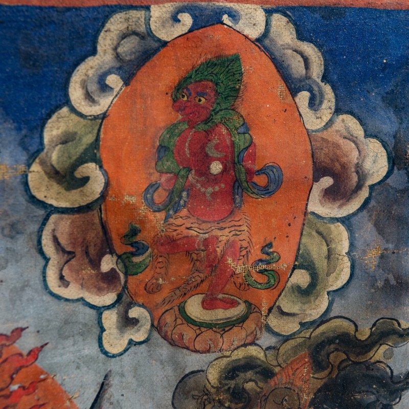 清代 藏傳六臂大黑天唐卡 | A Tibetan six-armed Mahakala thangka, Qing dynasty - 图5