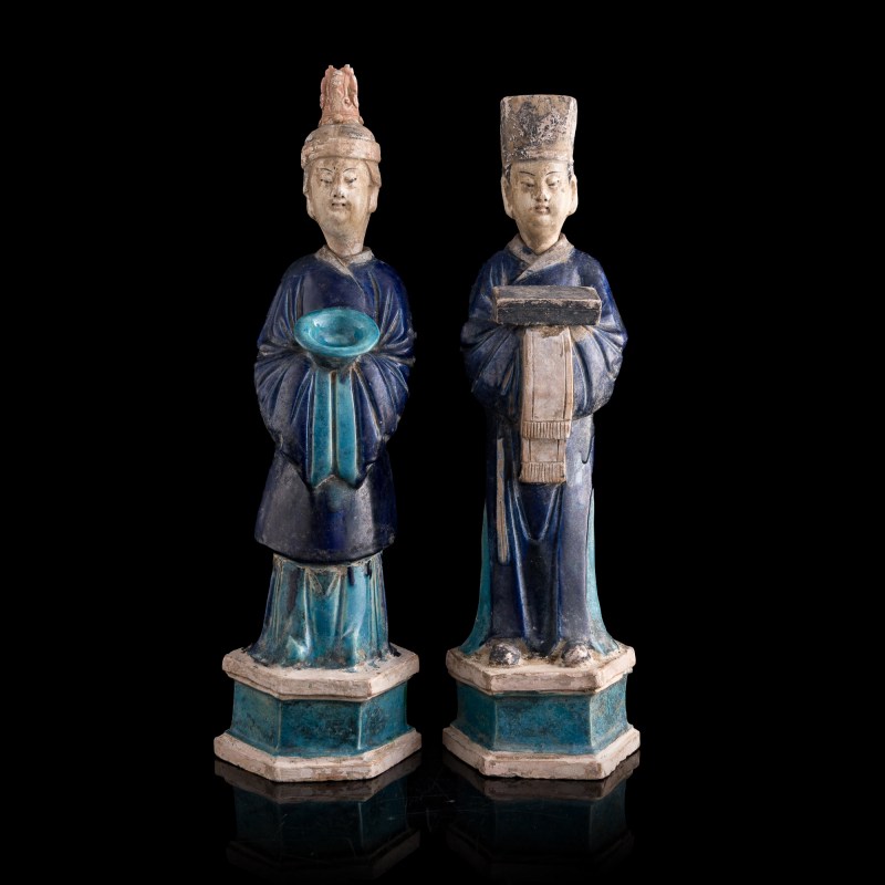 明代 三彩陶俑兩尊 | Two Chinese sancai pottery figures, Ming dynasty - 图1