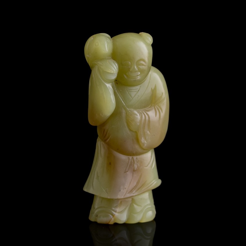 明代 黃玉雕架鷹童子 | A Chinese yellow jade carving of boy holding hawk, Ming dynasty - 图1