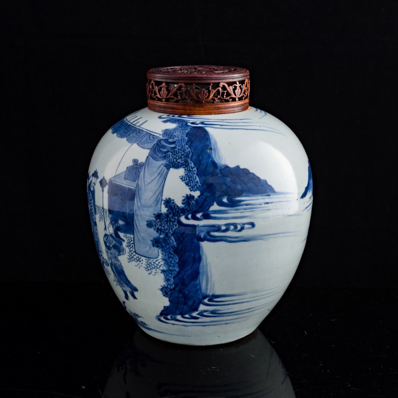十七世紀 青花人物罐（附木蓋） | A Chinese blue and white 'figural' jar, 17th century - 图2