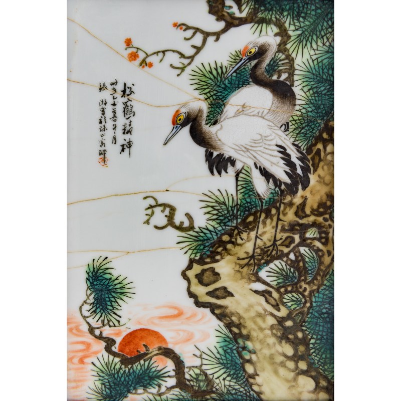民國 粉彩花鳥瓷板四塊一套 | A Chinese four-panel famille rose porcelain plaque table screen, Republic period - 图6