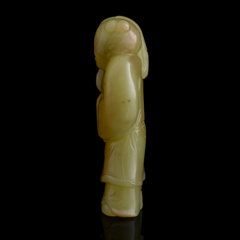 明代 黃玉雕架鷹童子 | A Chinese yellow jade carving of boy holding hawk, Ming dynasty - 图2