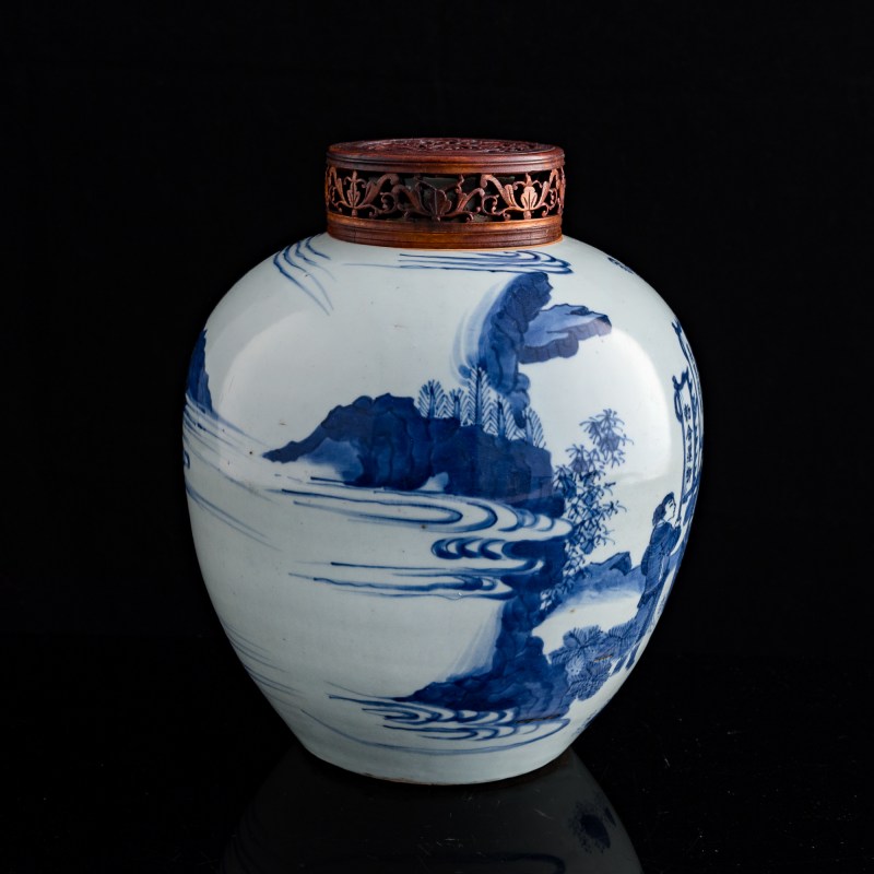 十七世紀 青花人物罐（附木蓋） | A Chinese blue and white 'figural' jar, 17th century - 图3