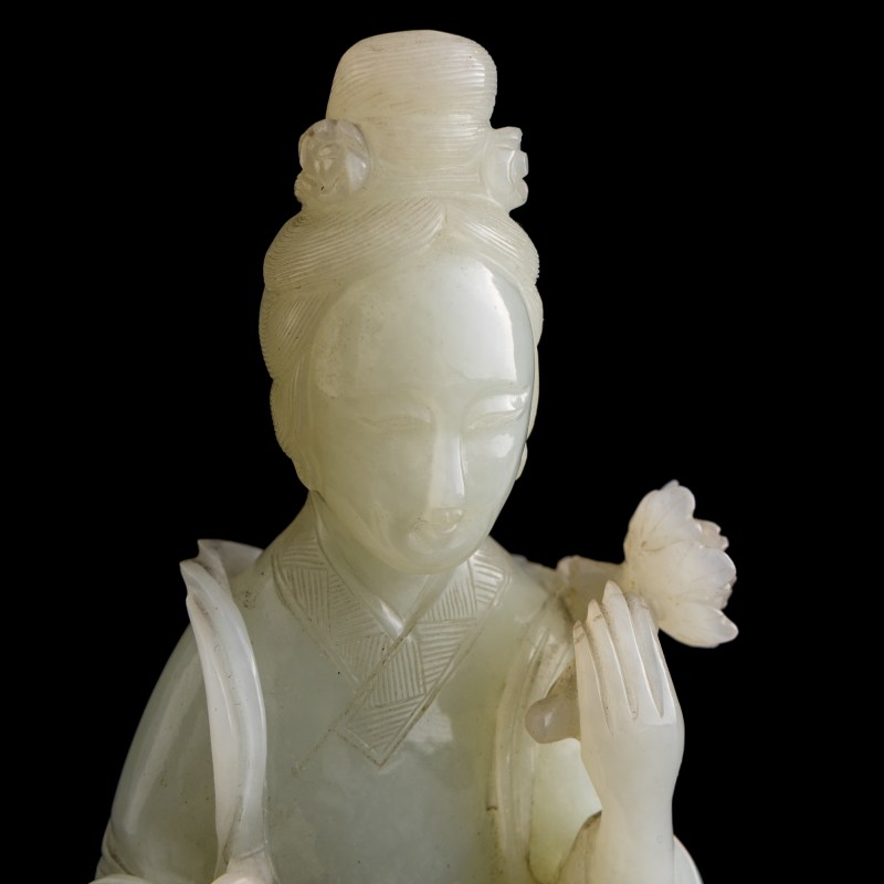 十九世紀 白玉雕麻姑仙鶴立像 | A Chinese white jade carving of Magu and crane, 19th century - 图8