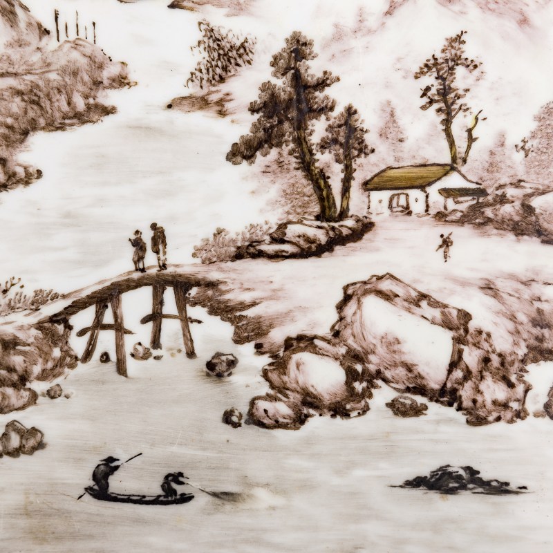 民國 墨彩及粉彩瓷板兩塊 | Two Chinese grisaille and famille rose porcelain plaques, Republic period - 图9