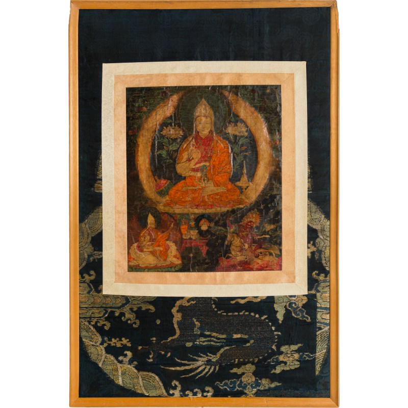 十八世紀 宗喀巴師徒三尊唐卡 | A Tibetan Thangka, 18th century