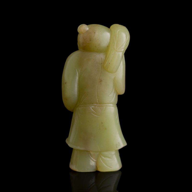 明代 黃玉雕架鷹童子 | A Chinese yellow jade carving of boy holding hawk, Ming dynasty - 图3