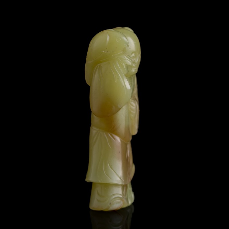 明代 黃玉雕架鷹童子 | A Chinese yellow jade carving of boy holding hawk, Ming dynasty - 图4