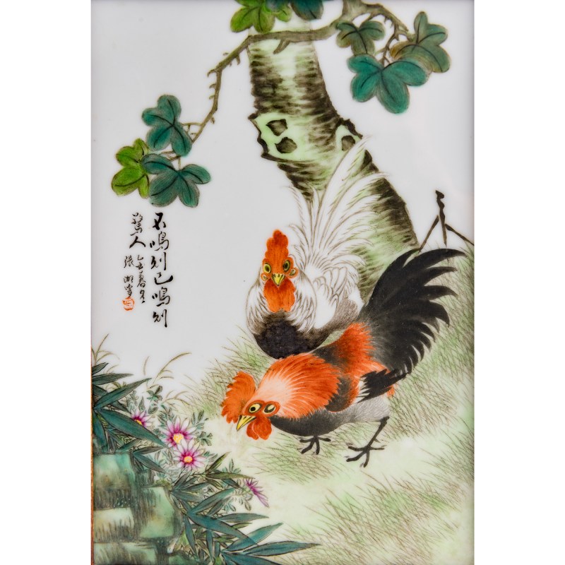 民國 粉彩花鳥瓷板四塊一套 | A Chinese four-panel famille rose porcelain plaque table screen, Republic period - 图7