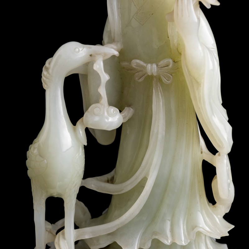 十九世紀 白玉雕麻姑仙鶴立像 | A Chinese white jade carving of Magu and crane, 19th century - 图9
