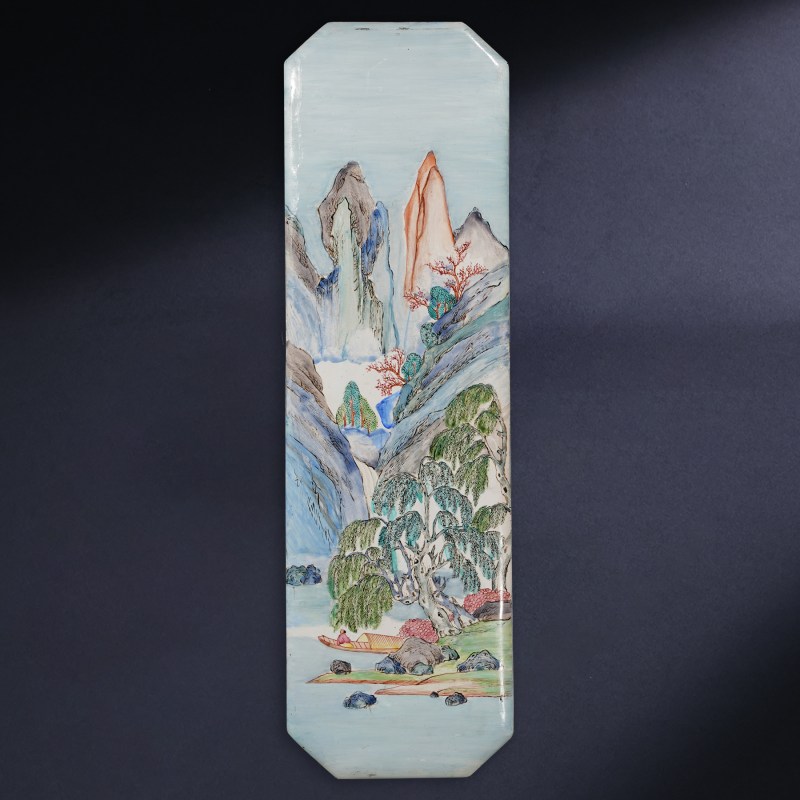 清康熙 铜胎画珐琅四季山水纹曲屏 - 图6