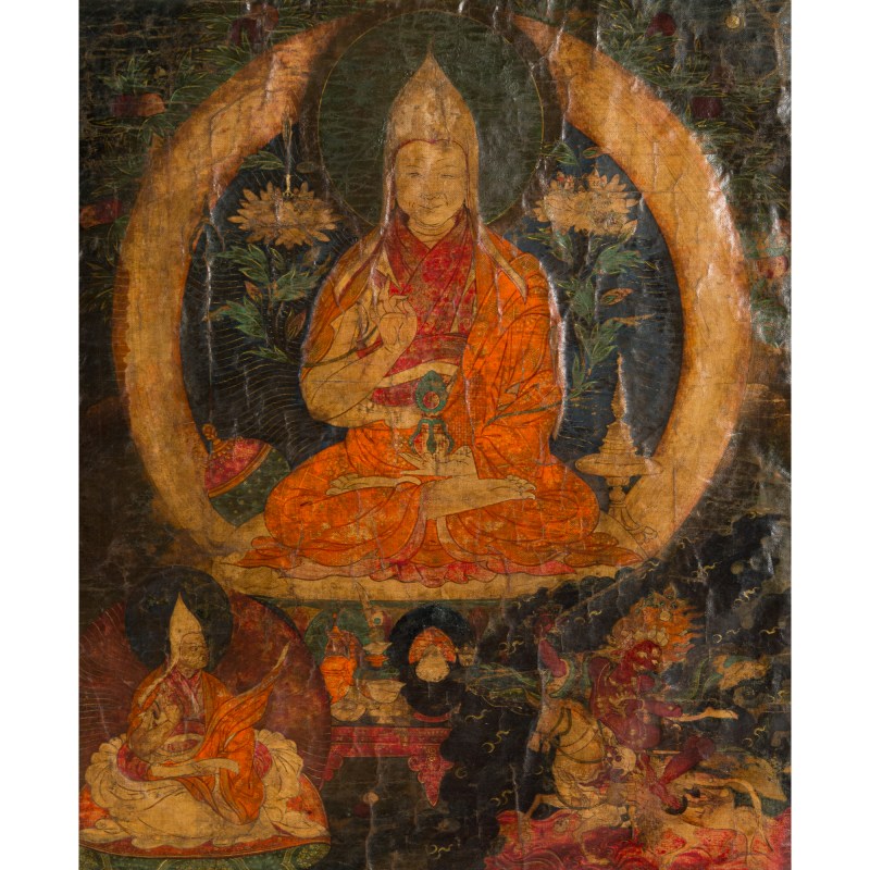 十八世紀 宗喀巴師徒三尊唐卡 | A Tibetan Thangka, 18th century - 图2