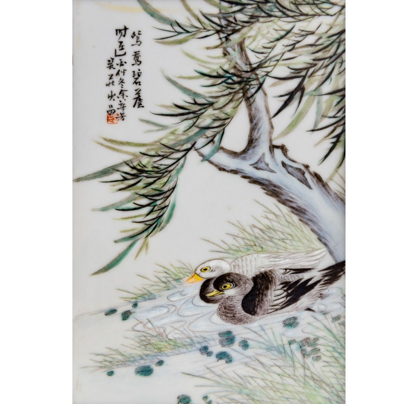 民國 粉彩花鳥瓷板四塊一套 | A Chinese four-panel famille rose porcelain plaque table screen, Republic period - 图8