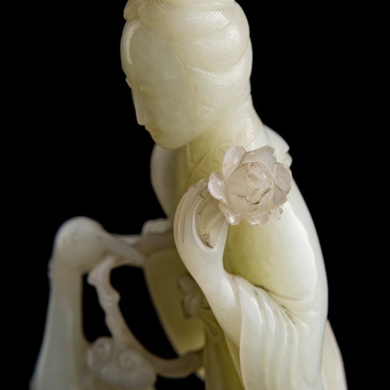 十九世紀 白玉雕麻姑仙鶴立像 | A Chinese white jade carving of Magu and crane, 19th century - 图10