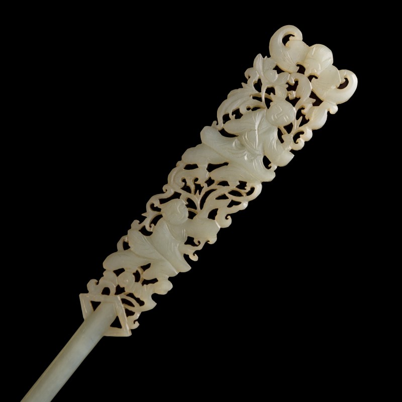 十八世紀 白玉發簪兩隻（附盒） | Two Chinese white jade hairpins, 18th century - 图7