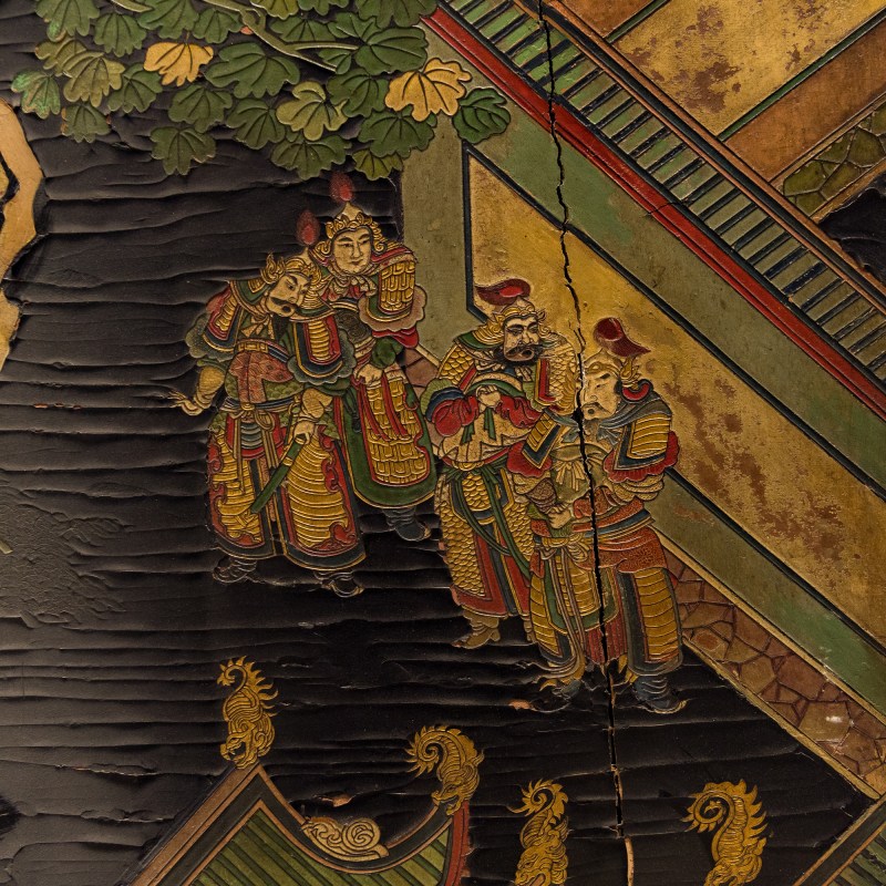 清康熙 黑漆地彩繪人物故事屏風六扇一套 | A Chinese six-panel painted black lacquer folding screen, Kangxi period, Qing dynasty - 图20