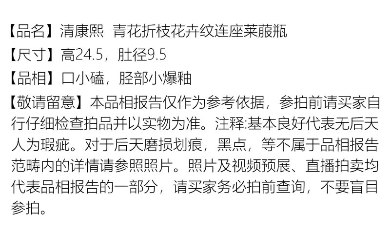 清康熙 青花折枝花卉纹连座莱菔瓶 - 图2