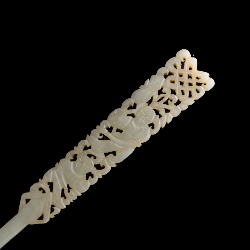 十八世紀 白玉發簪兩隻（附盒） | Two Chinese white jade hairpins, 18th century - 图8