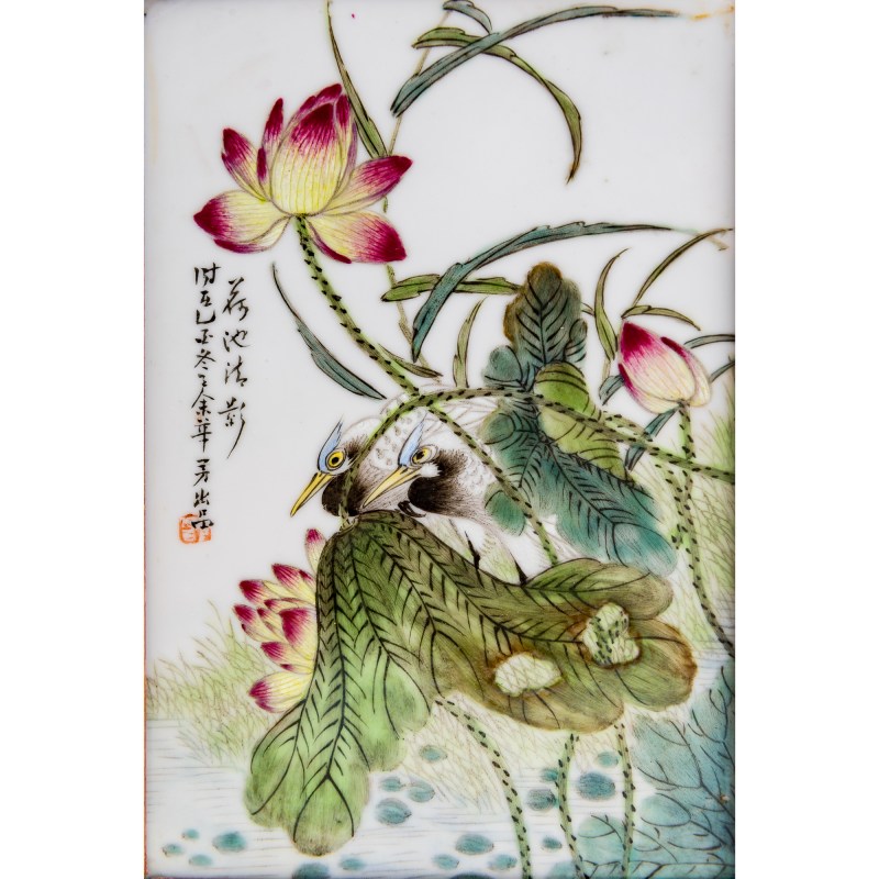 民國 粉彩花鳥瓷板四塊一套 | A Chinese four-panel famille rose porcelain plaque table screen, Republic period - 图9
