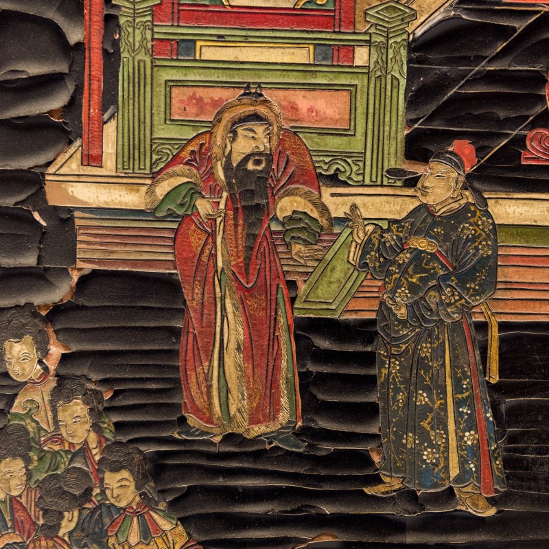 清康熙 黑漆地彩繪人物故事屏風六扇一套 | A Chinese six-panel painted black lacquer folding screen, Kangxi period, Qing dynasty - 图10