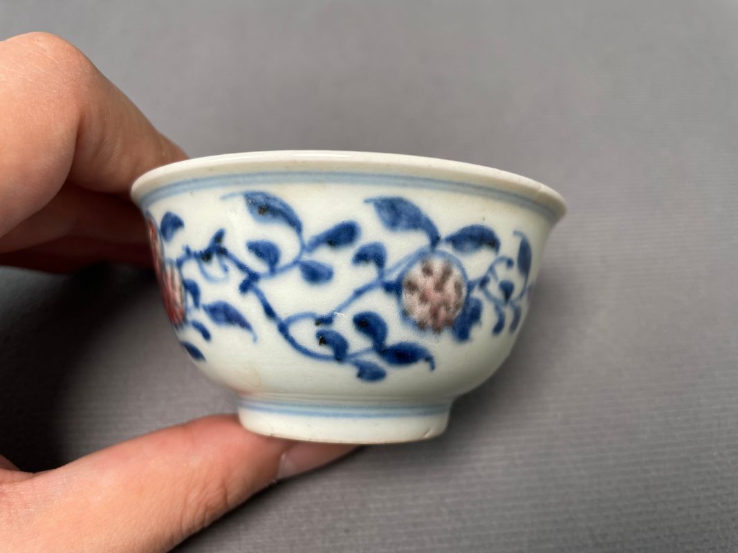 清中期 青花釉里红瓜果纹杯（一对） - 图8