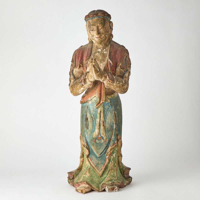 A Chinese Carved Wood and Gesso Figure - 图1