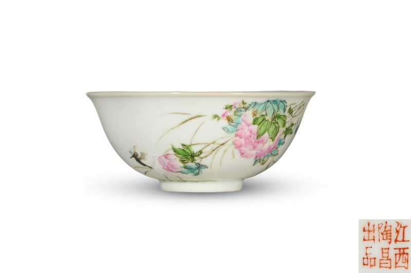 民国 粉彩“江西陶昌出品”款花鸟图茶园 - 图1