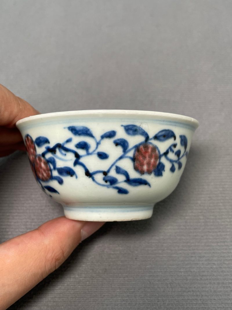清中期 青花釉里红瓜果纹杯（一对） - 图12