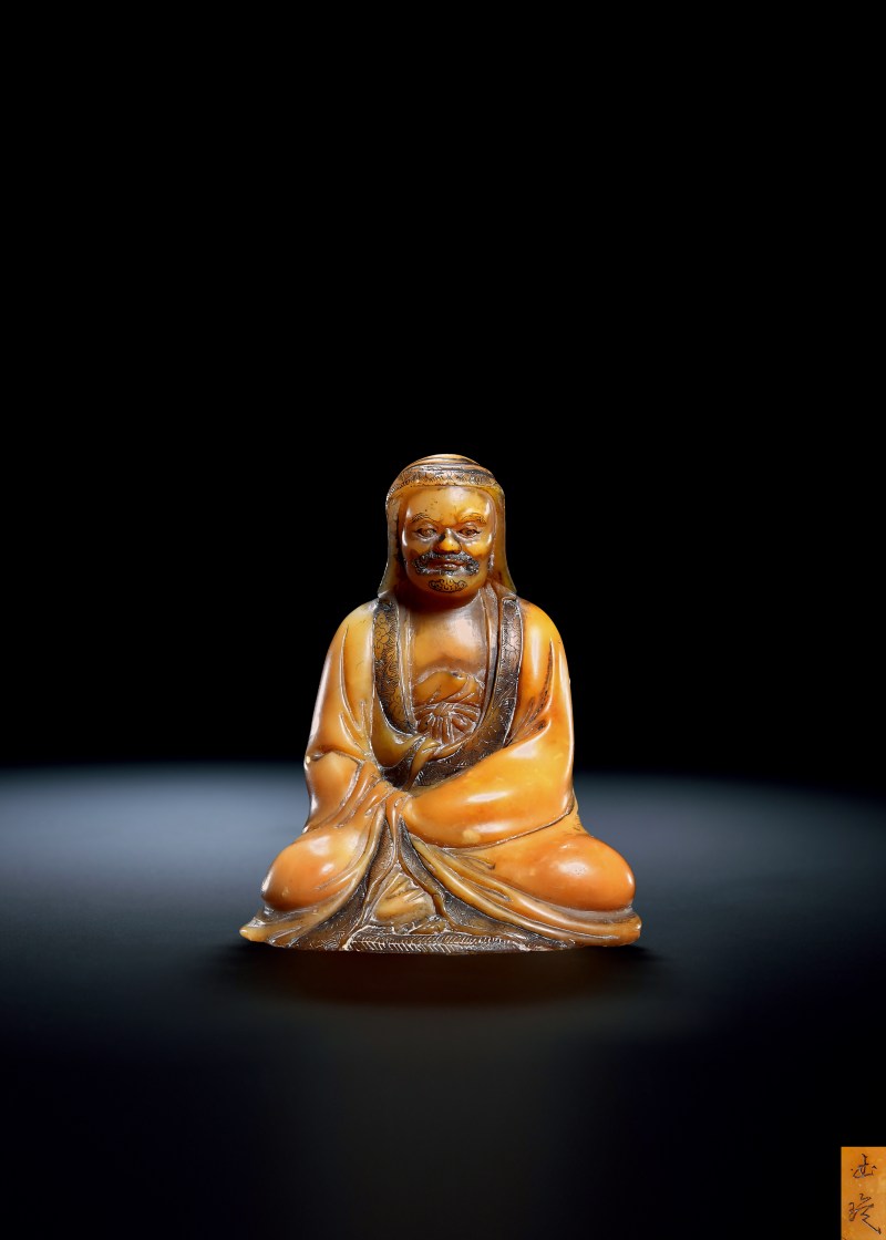 清早期 玉璇款寿山石达摩像 - 图1