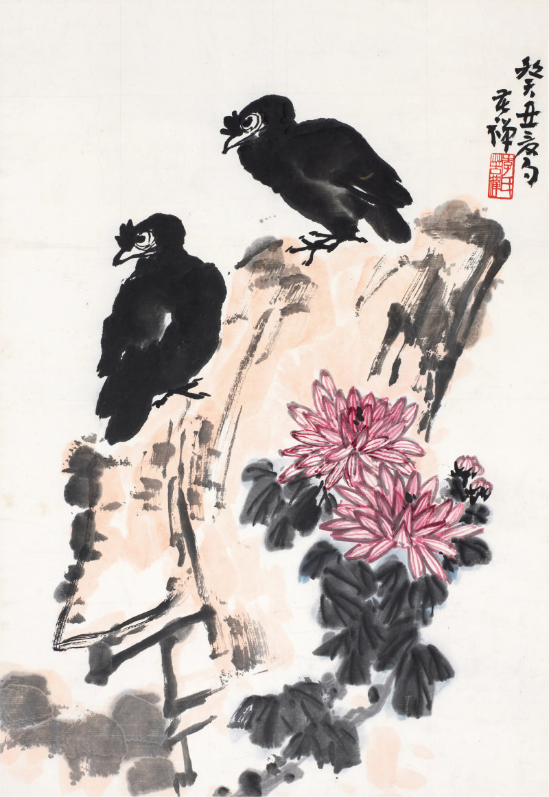 李苦禅 1973年作 双栖