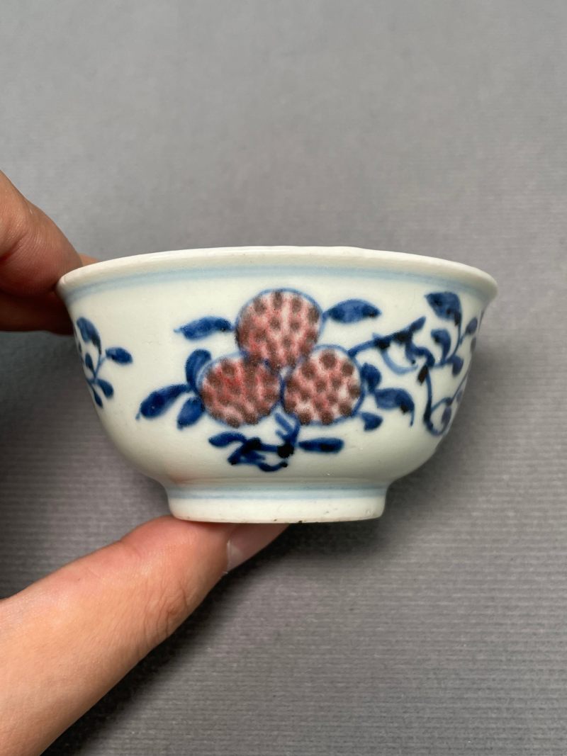 清中期 青花釉里红瓜果纹杯（一对） - 图13