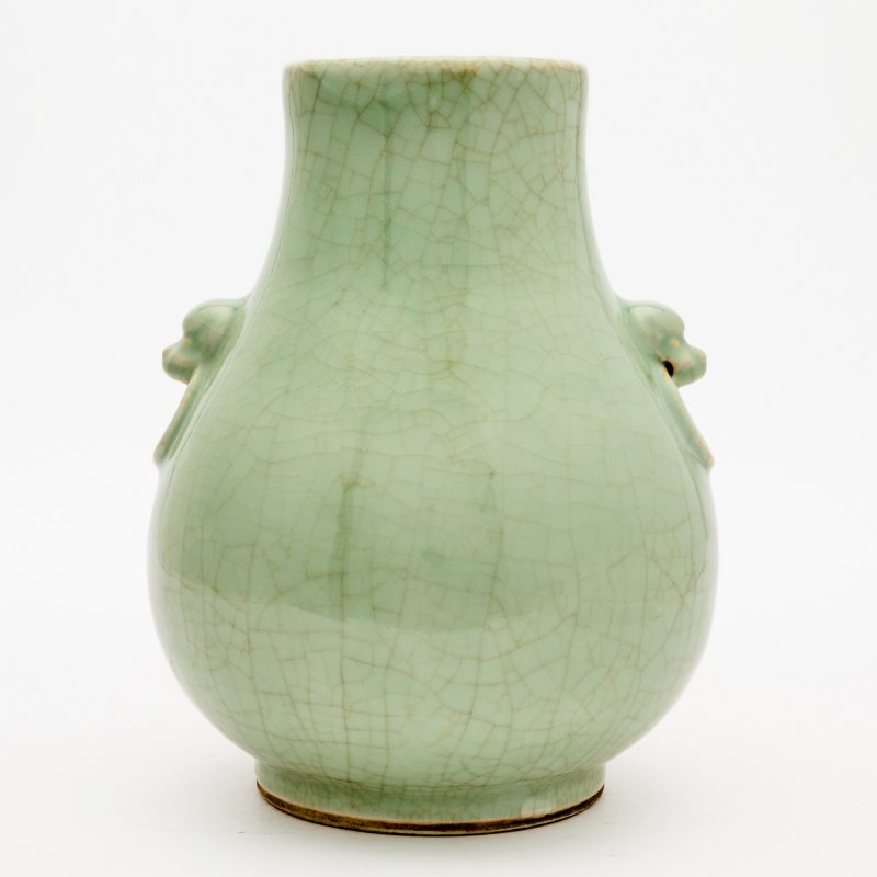 A Chinese Celadon Crackle-Glazed Porcelain Vase