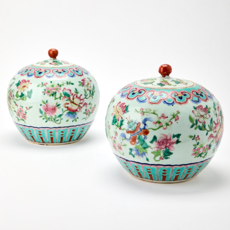 A Pair of Chinese Famille Rose Porcelain Jars and Covers