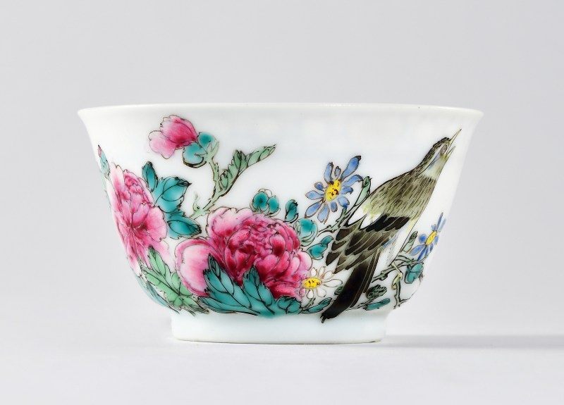 清雍正 粉彩花鸟图杯 - 图1