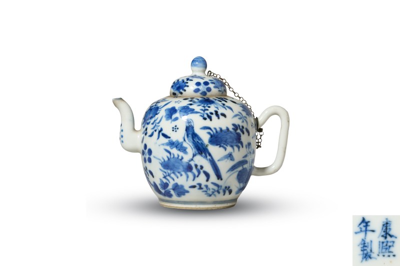 清光绪 青花花鸟纹茶壶 - 图1