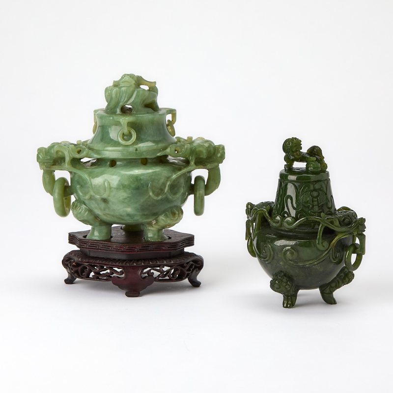 Two Chinese Carved Jade Censers