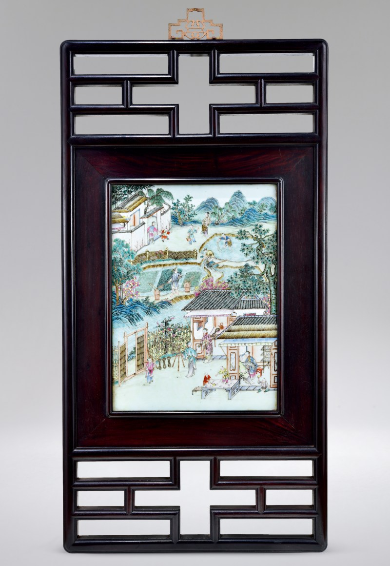 清乾隆 粉彩耕织图瓷板