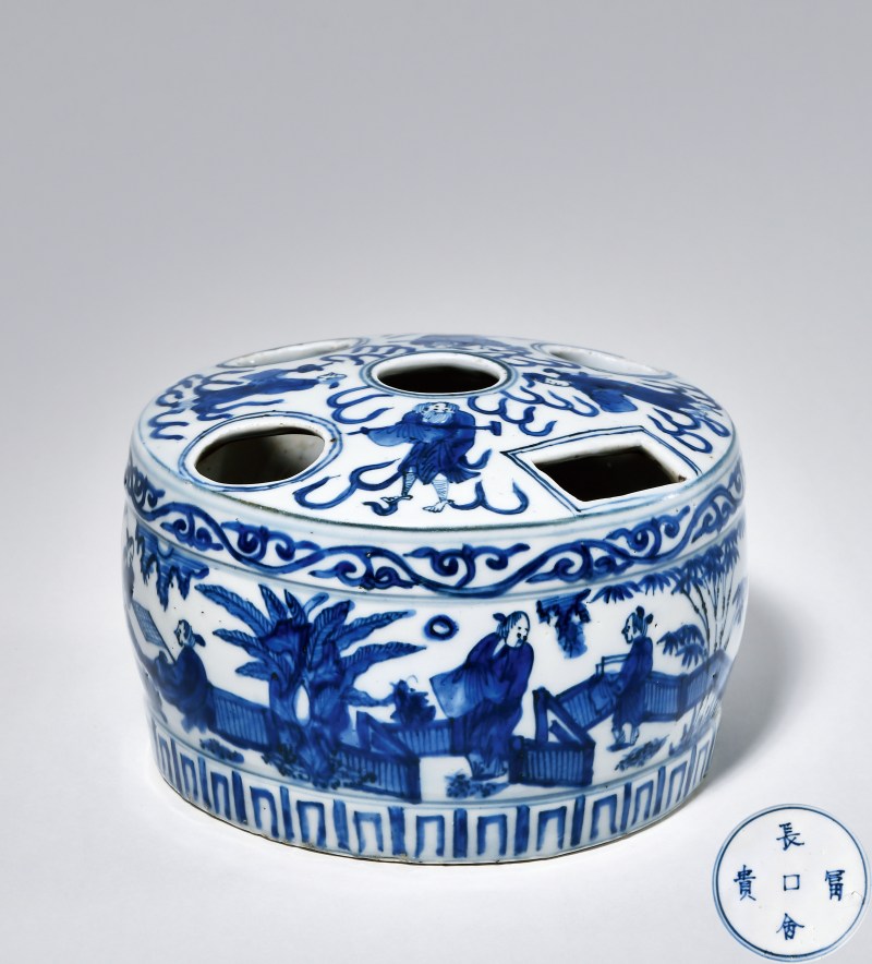明 青花四仙七贤图笔插