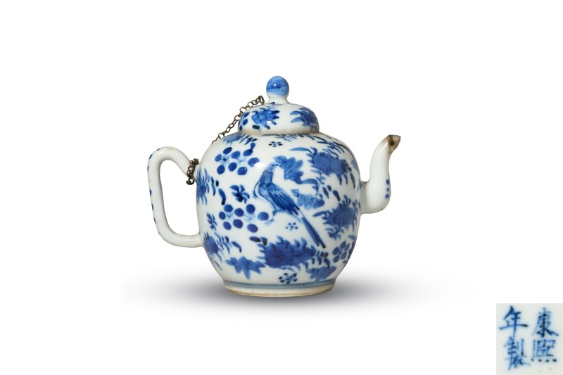 清光绪 青花花鸟纹茶壶 - 图2