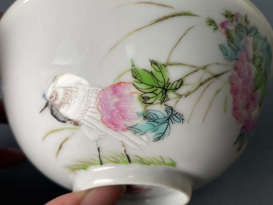 民国 粉彩“江西陶昌出品”款花鸟图茶园 - 图7
