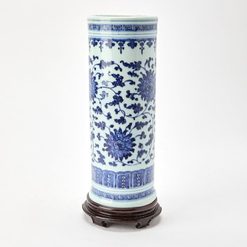 A Chinese Ming-Style Blue and White Cylindrical Vase