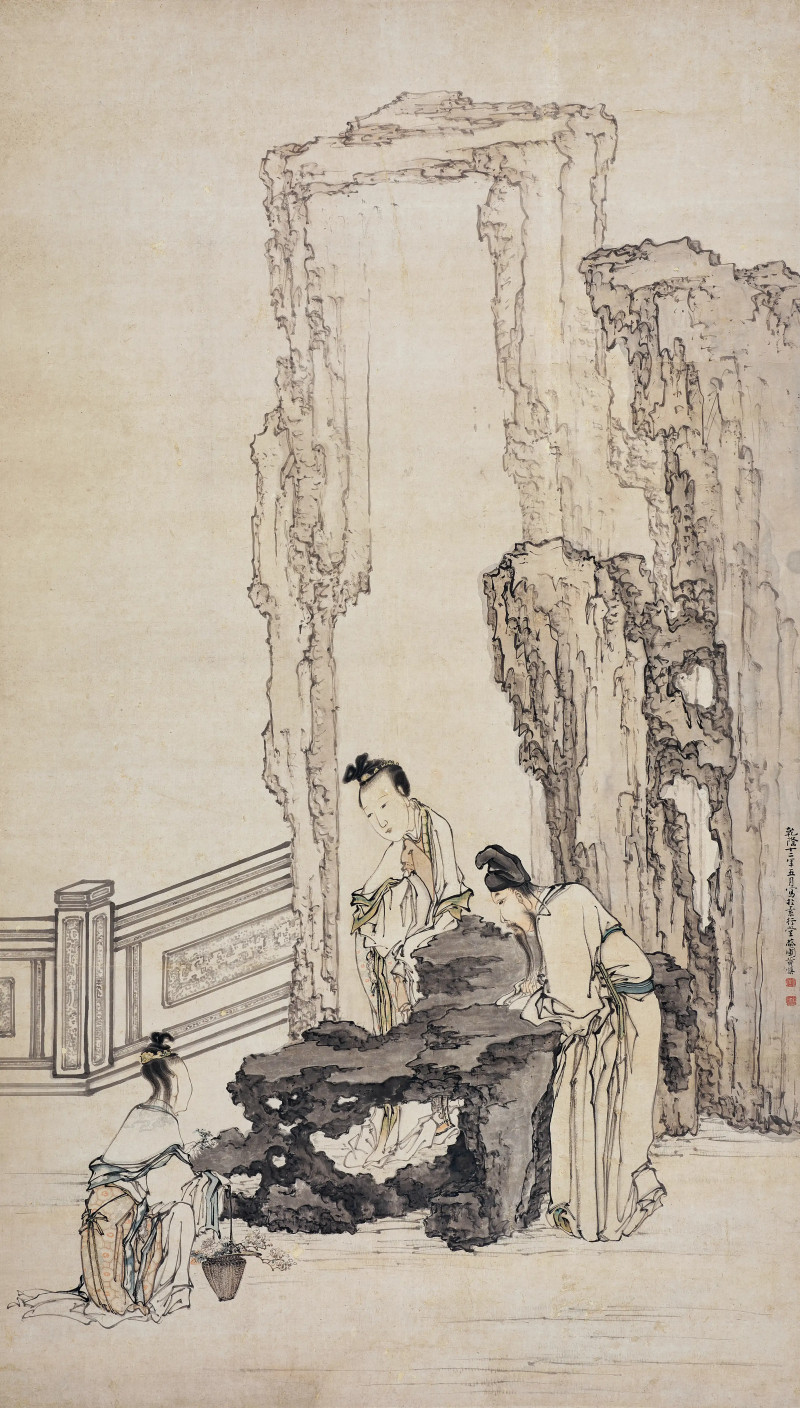 黄慎 1747年作  邺侯赏花图 - 图1