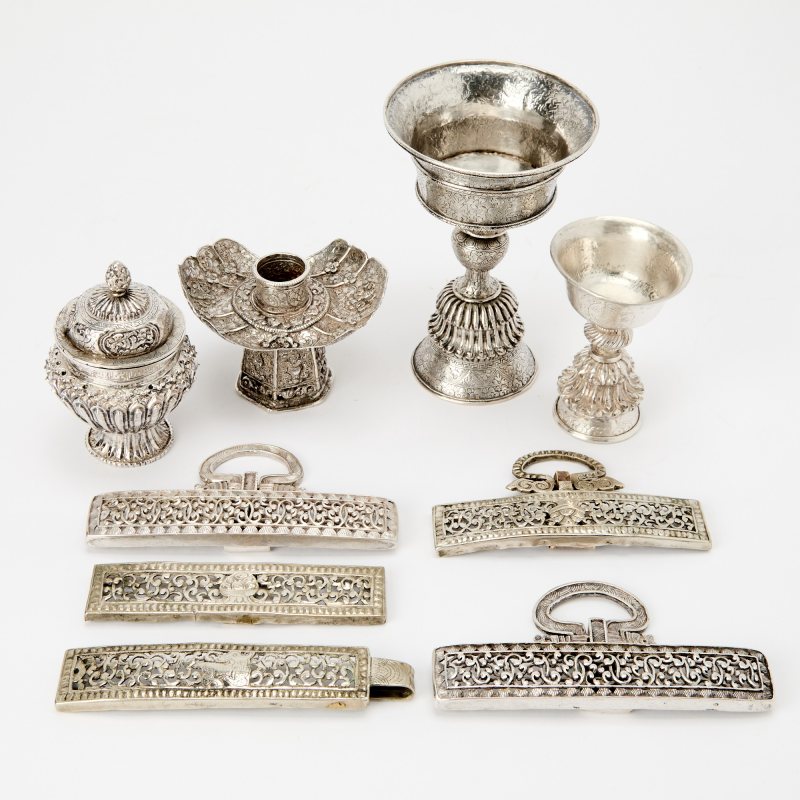 A Group of Tibetan Silver and Silvered Metal Ritual Articles - 图1