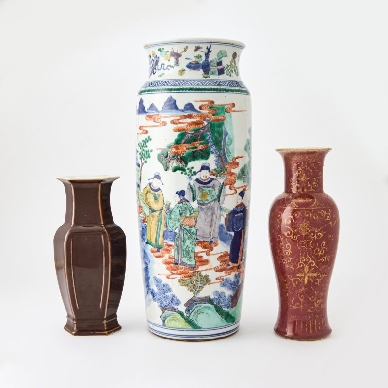 A Group of Three Chinese Glazed Porcelain Vases