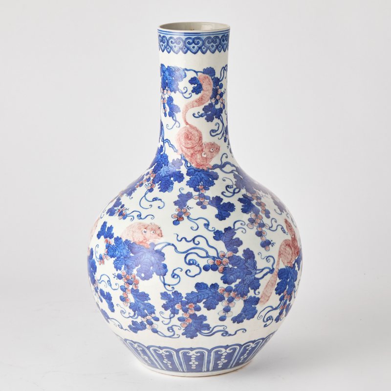 A Chinese Blue and White and Copper Red Porcelain Vase
