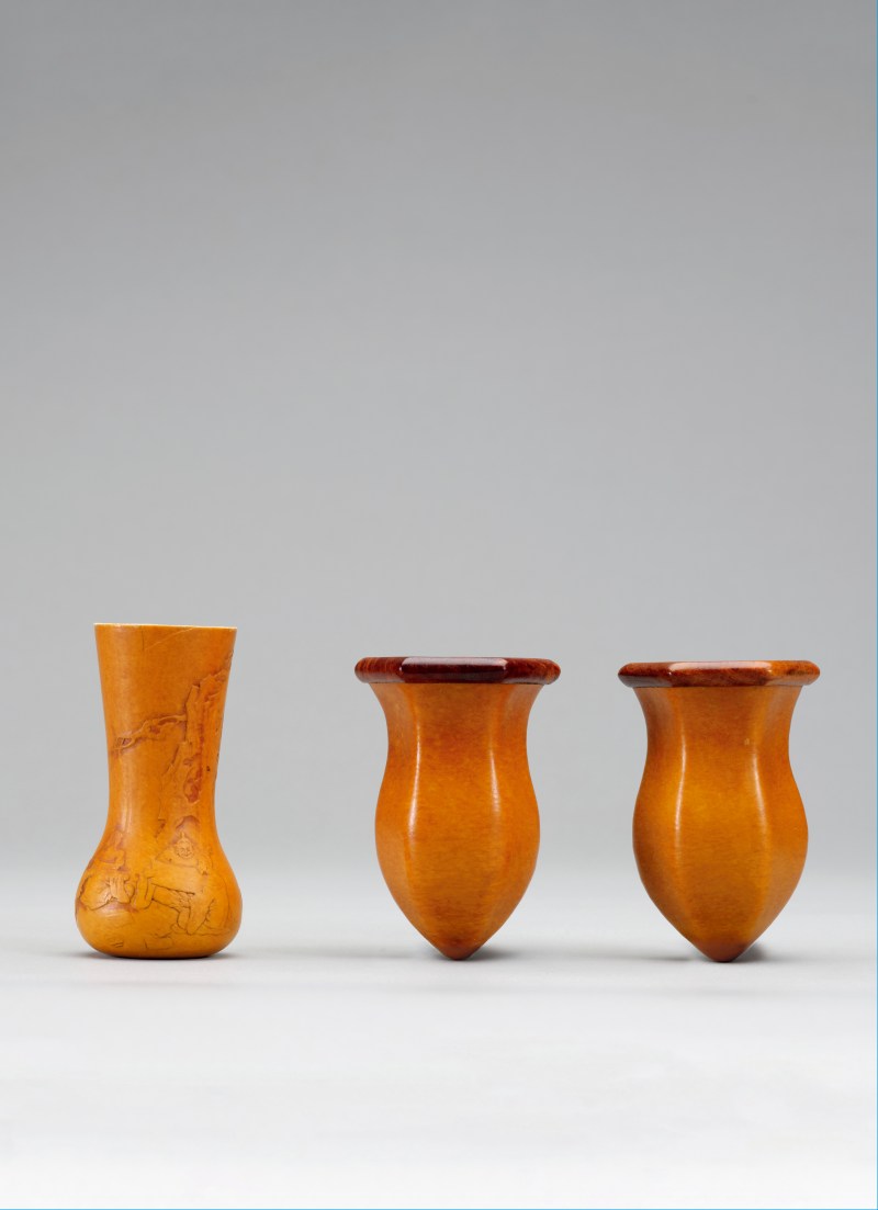 当代 素模六椤蛉虫葫芦、素模六椤蛉虫葫芦、押花鲁班槌小铃虫葫芦一组三只