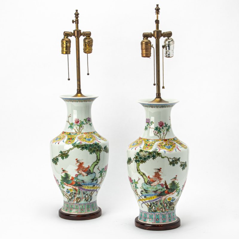 A Pair of Chinese Enameled Porcelain Vases